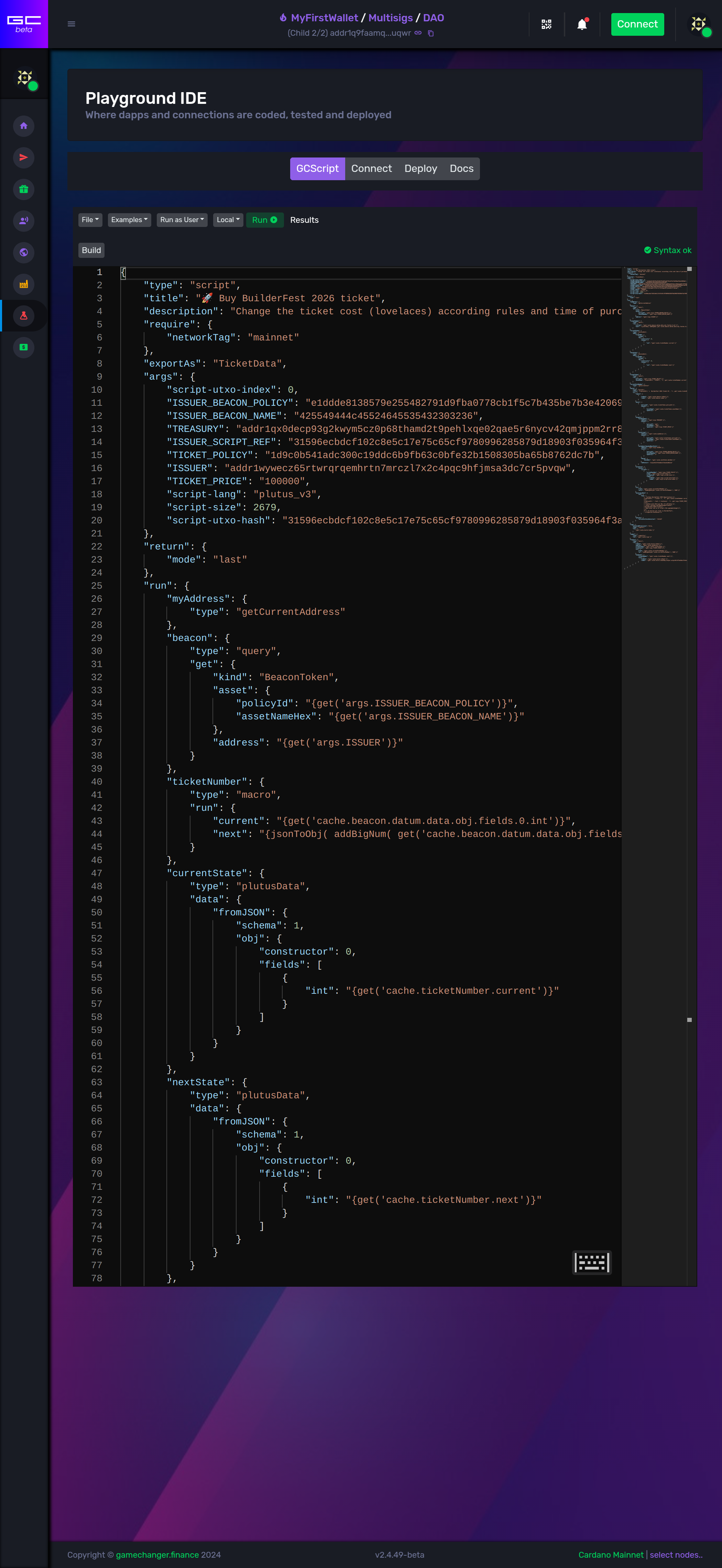 GameChanger Playground IDE screenshot