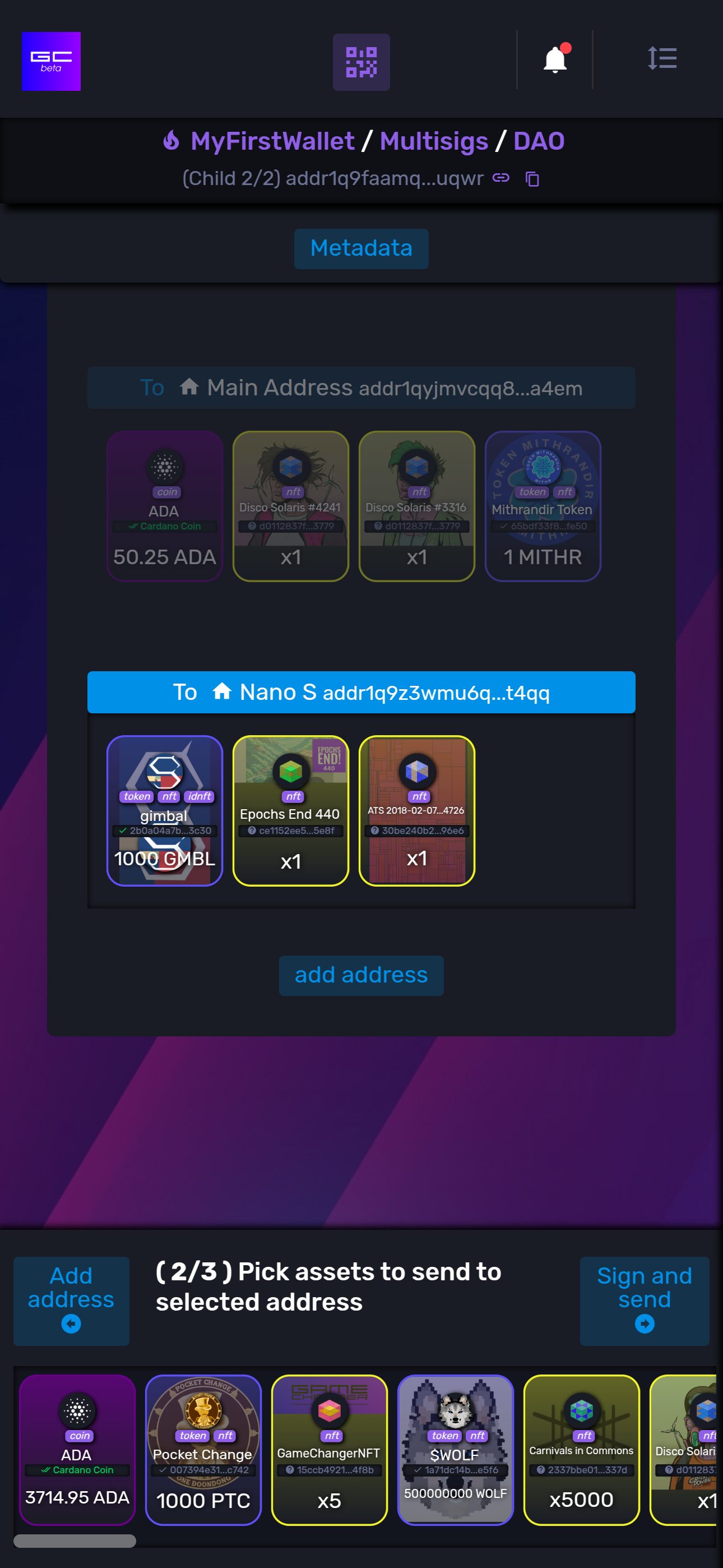 Assets represented as colored cards